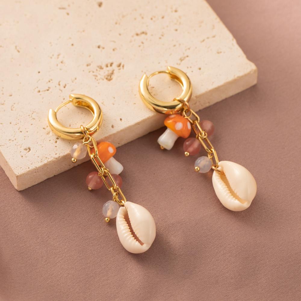 Fashion Forward Gold-plated Shell Mushroom Earrings For Women Street Style