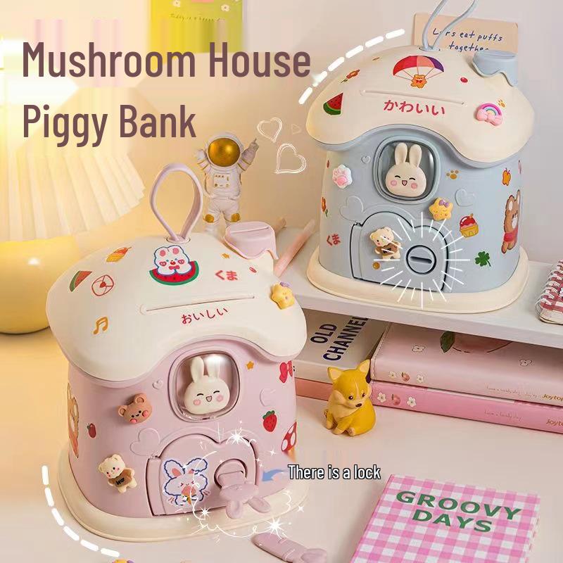 

2023 Cute Mushroom House Money Box Cartoon Piggy Bank for Children