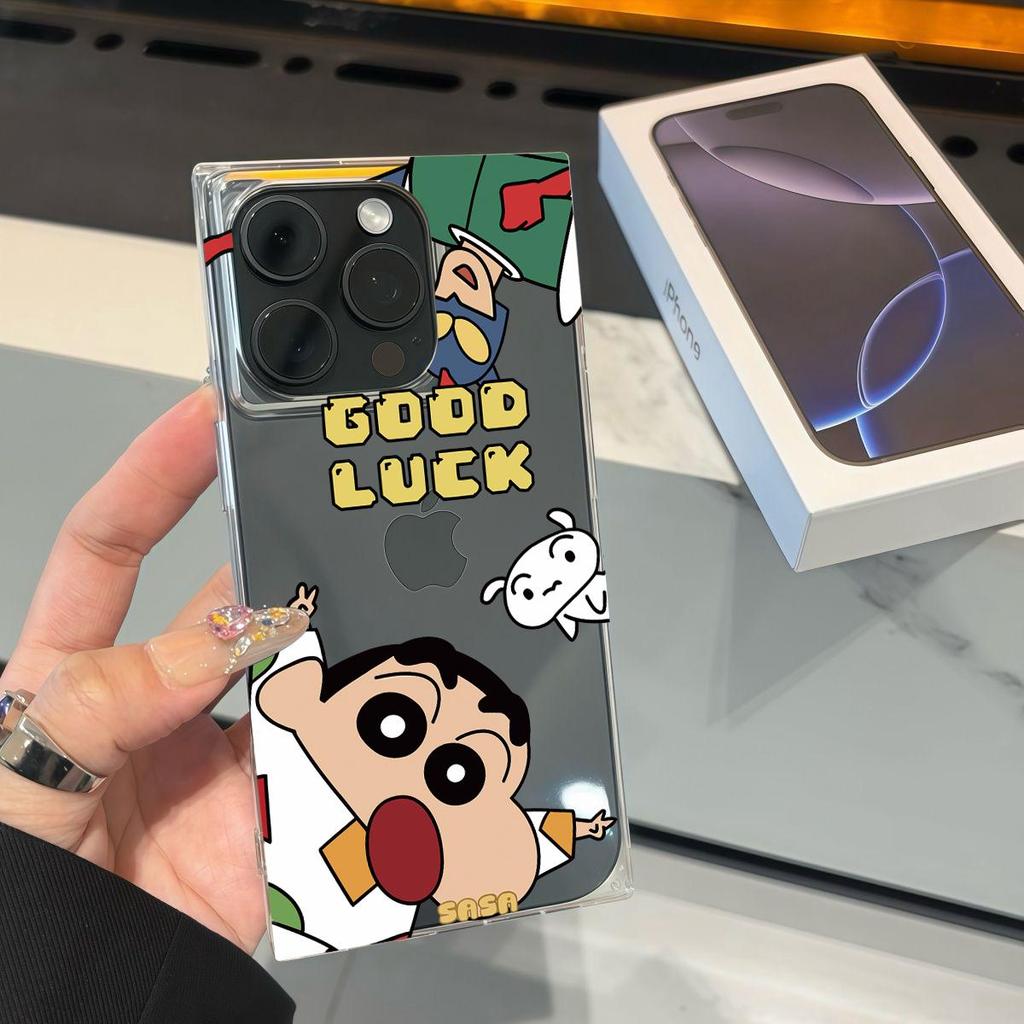 Clear Square Back Tube Case Protection For iPhone 13 11 14 Pro Max 16 ProMax 15 Plus 12 Anti-Oxygen,Crayon Shin-chan Pattern Casing
