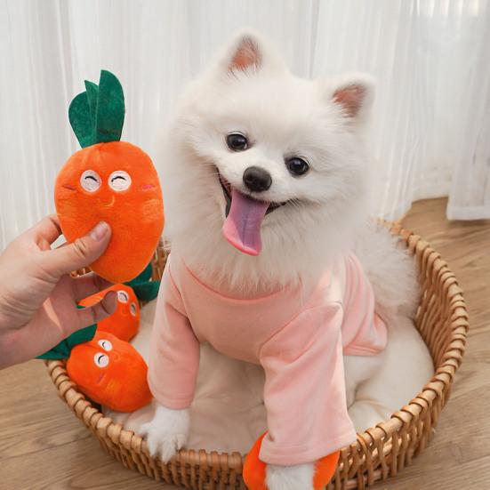 Plush Carrot Dog Toy Cute Squeaky Carrot Dog Chew Toy Soft Puppy Teething Toy for Dogs Anxiety Relief Interactive