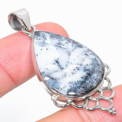 Natural Dendrite Opal Gemstone 925 Solid Sterling Silver Gift Pendant 2.25" A5y14