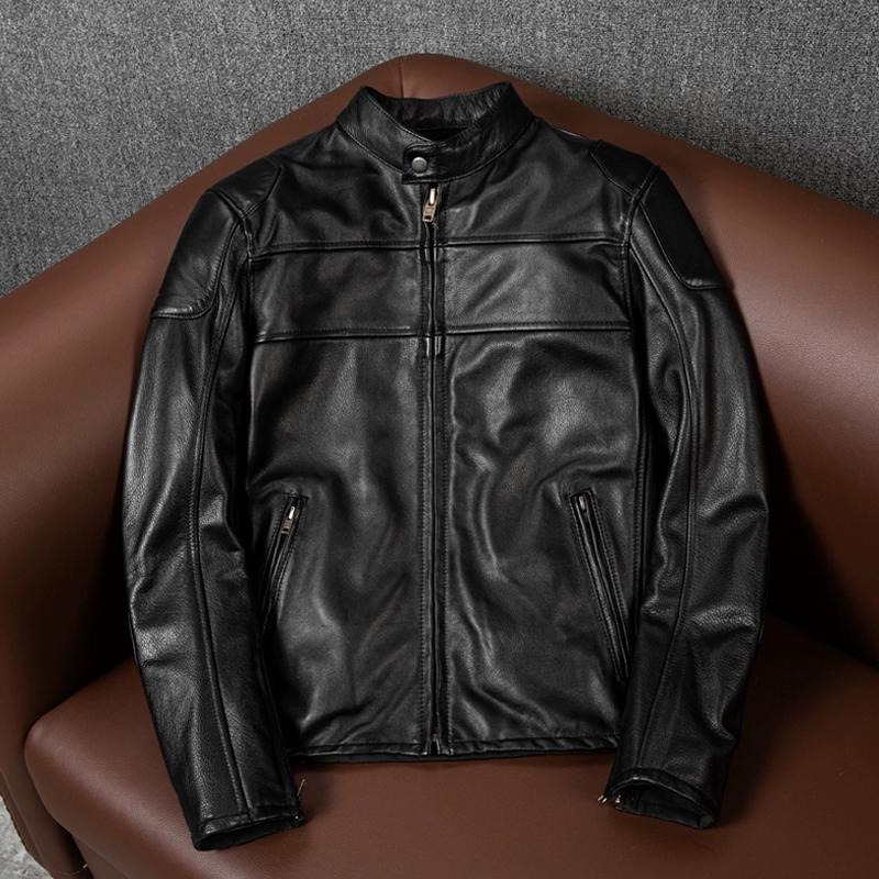 

Новая куртка из натуральной кожи мужская короткая куртка байкерская стойка воротник весна осень модный наряд S