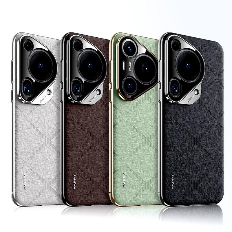 Luxury Plain Leather + Camera Lens Protection Case For Huawei Pura 70 Ultra Pura 70 Pro P60 Pro P60 Hard Slim Good Texture Cover