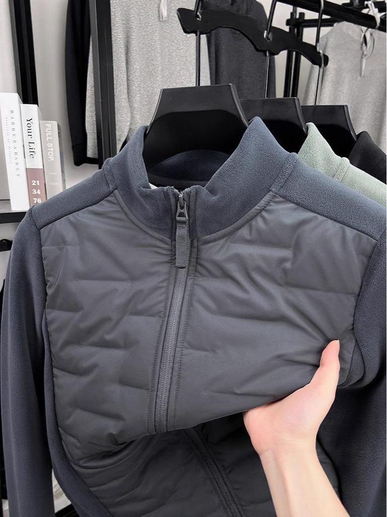 Men's Lightweight Stand Collar Down Jacket with White Duck Down, Autumn/Winter Casual Cold Protection Patchwork Design.