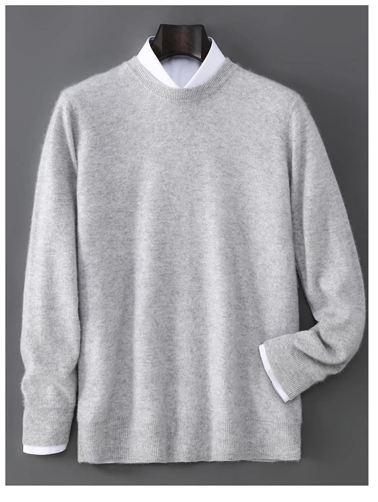 Men's Plus Size 100% Pure Wool Round Neck Cashmere Sweater - Autumn/Winter Casual Knit Pullover