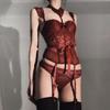 Sexy Gothic Lingerie Set Lace Bodysuit Women Underwear Bra with Gloves Wedding Mittens Tight Fitting
