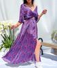 2023 Summer V-Neck Belted Print Long Dress