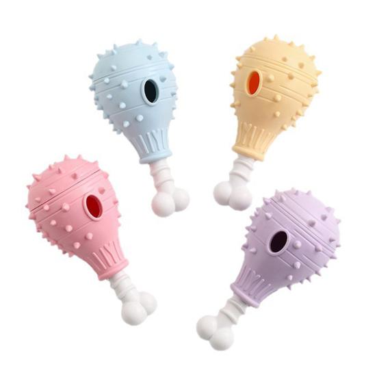 Safe Chewing Toys for Small Medium Large Dogs Dog Treat Dispenser Toy, Spiky Chicken Leg Chew Rubber Interactive Puppy Teething Puzzle Feeder