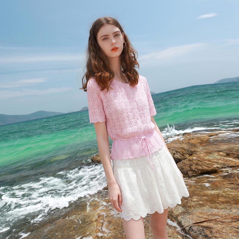 Women's Hollow-out Short Sleeve Round Neck Knit Top