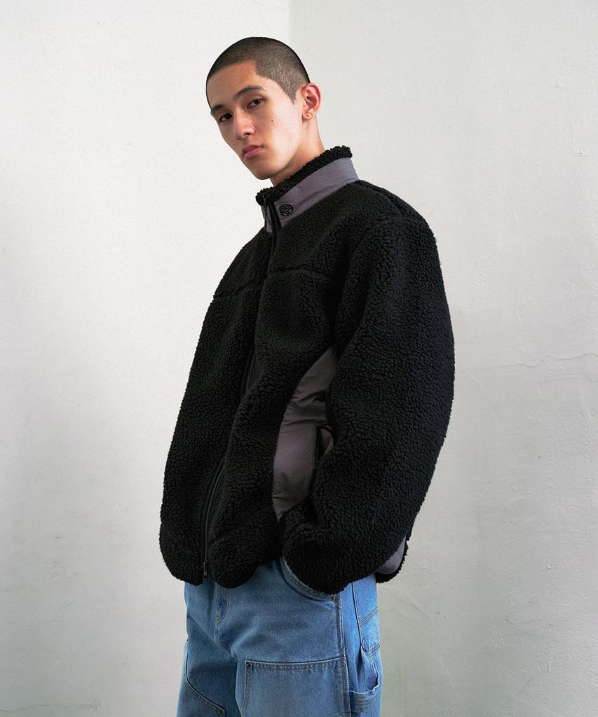 Mahagrid Curved Sherpa Fleece Jacket Black(Mg2Efmj230A)