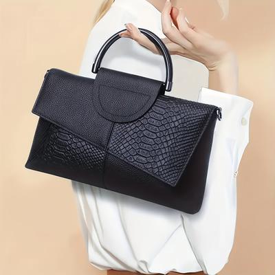 Fashion Black Crocodile Faux Leather Handbag  Multifunctional Shoulder Crossbody Bag  Suitable for Work Shopping and Gift Giving