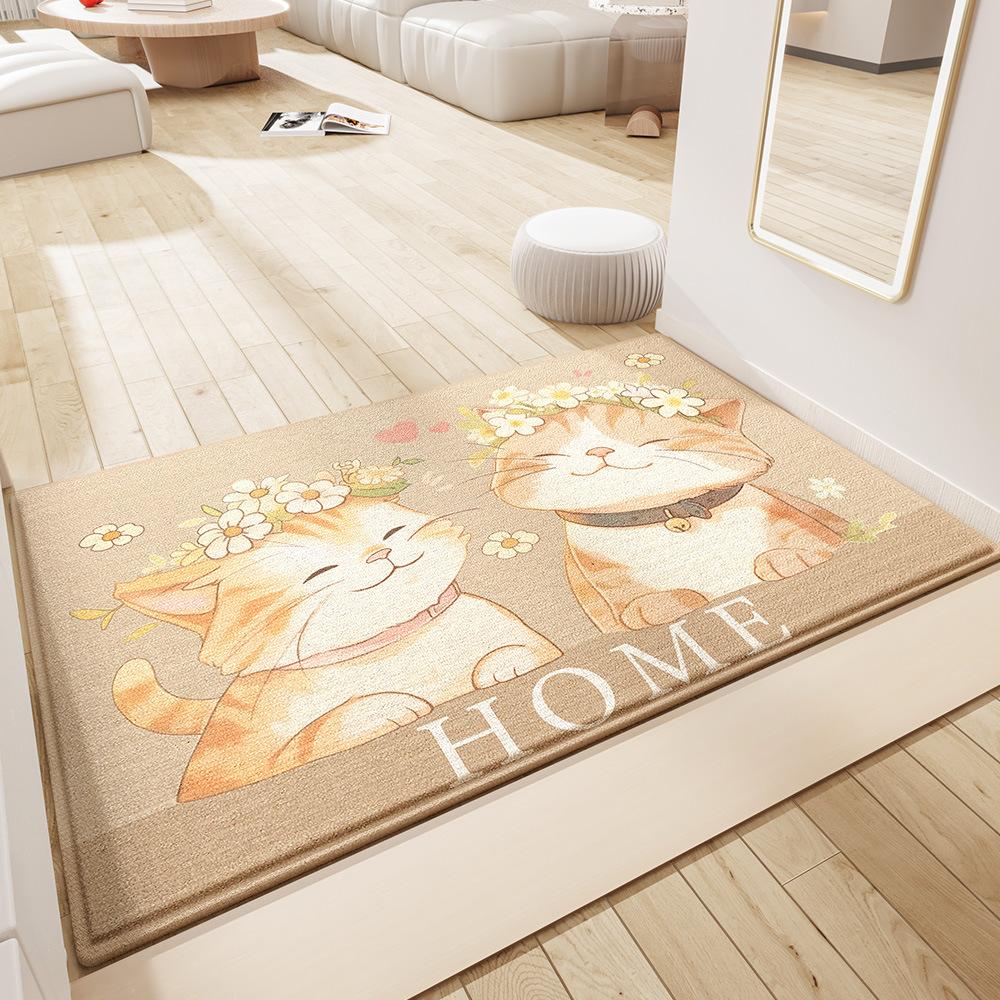 Cartoon Cute Cat Entry Door Non-slip Keni Velvet Floor Mat Household Dust Absorbent Entrance Door Carpet