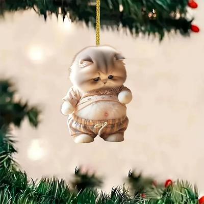 New Acrylic Flat Facing Pot-bellied Cat Pendant Hanging Ornaments Cat Acrylic Ornament Vehicle Interior Accessories Car Decor