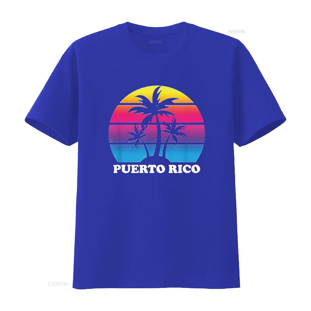 Mens Puerto Rico Retro Palm Tree Sunset Vacation Beach Trip T Shirt Black vintage Washed Comfortable Casual designer clothes