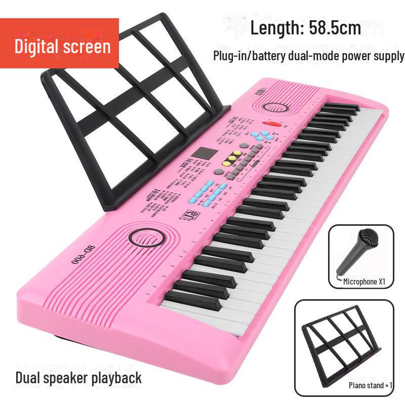 Pian reîncărcabil multifuncțional cu 61 de taste cu suport și microfon pentru copii/începători