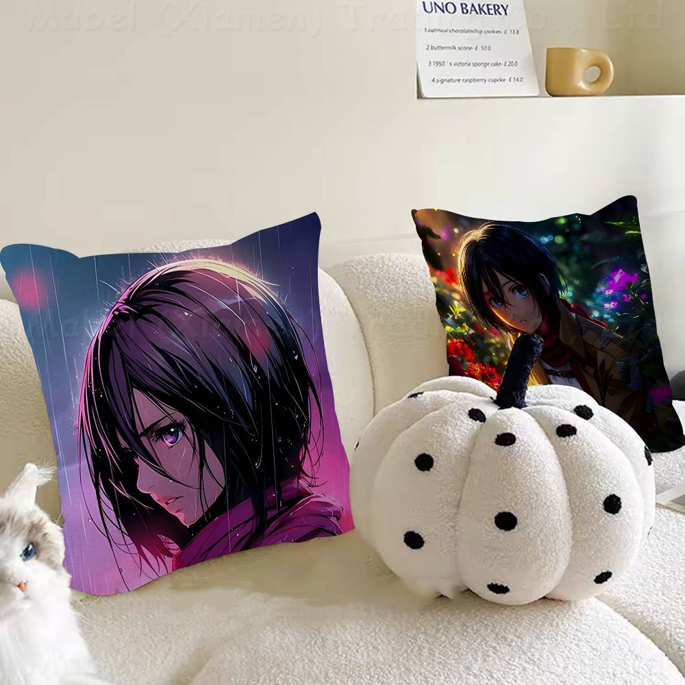 Anime AAttack On Titan Mikasa Ackerma Pillow Cushion Cover Pillowcase Living Room Sofa Home Decor Customized