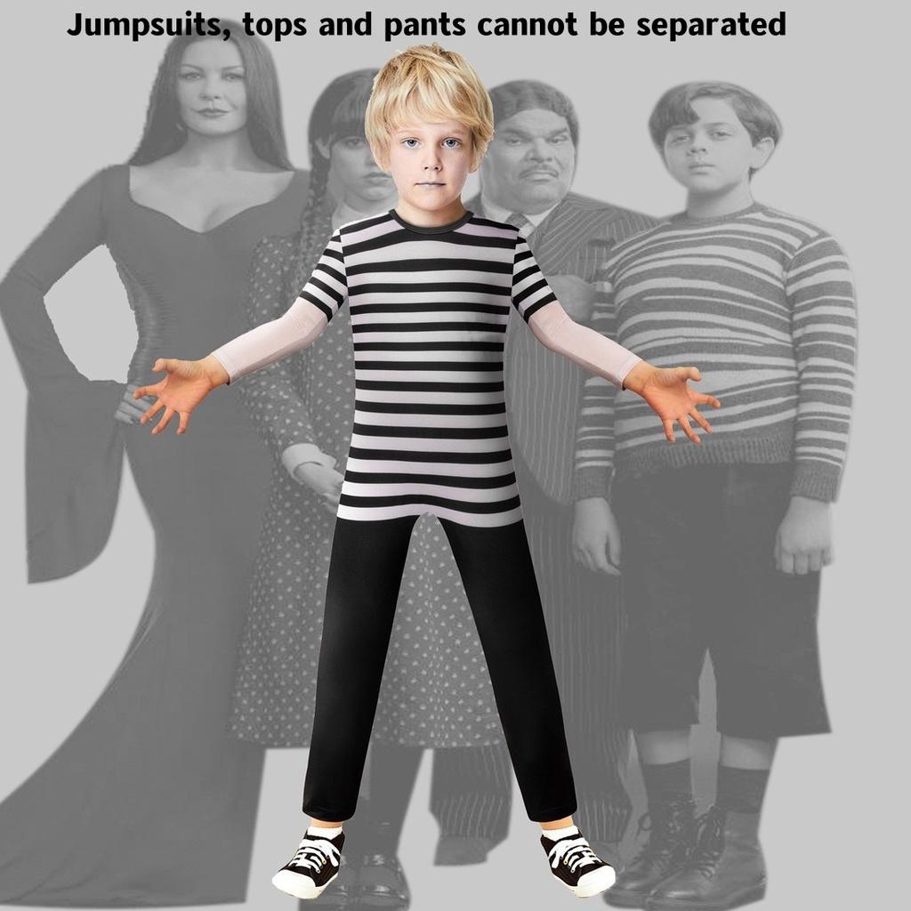 Wednesday Addams Pugsley Addams Jumpsuit Kids Xmas Halloween Theme Party Cosplay