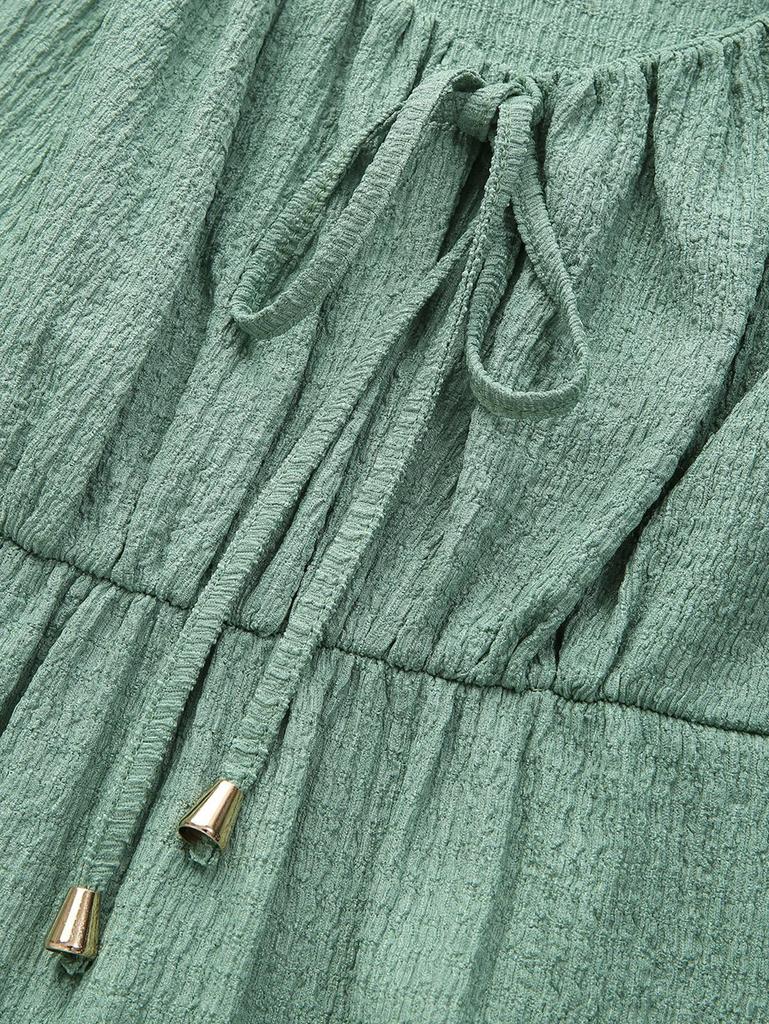 Rosegal Übergröße Chiffonärmel Texturiert Gebunden Schmetterlingsdekor Träger Tasche A-Linien-Kleid