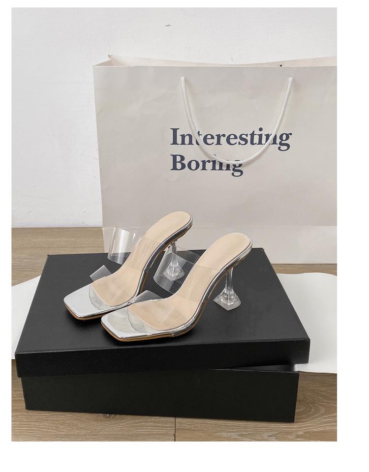 Crystal Rhinestone Thin Heel High Heels Sandals - Women's Fashionable Long Legs Summer Slippers