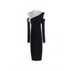 New niche contrasting color semi-turtleneck knitted dress, new sweater backing off-the-shoulder skirt, autumn and winter
