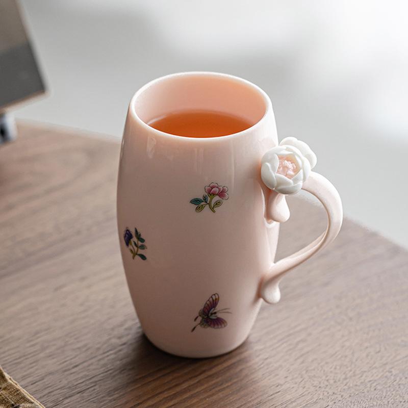 Hand Pinched Flower Ceramic Mug Mineral Clay Cup Aesthetic Design for Coffee Milk Tea Home Decor Minimalist Drinkware