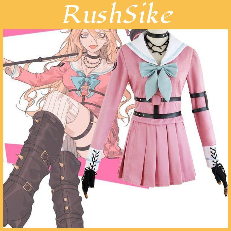 Danganronpa V3 Iruma Miu Cosplay Outfit Chic Uniform Suit Full Set In Pink And White