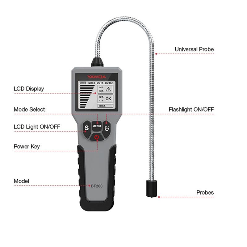 

YAWOA BF200 Car Brake Oil Tester DOT3 DOT4 DOT5.1 LED Digital Indicator Brake Fluid Tool Brake Oil Checking Display Car Parts як показано кольору