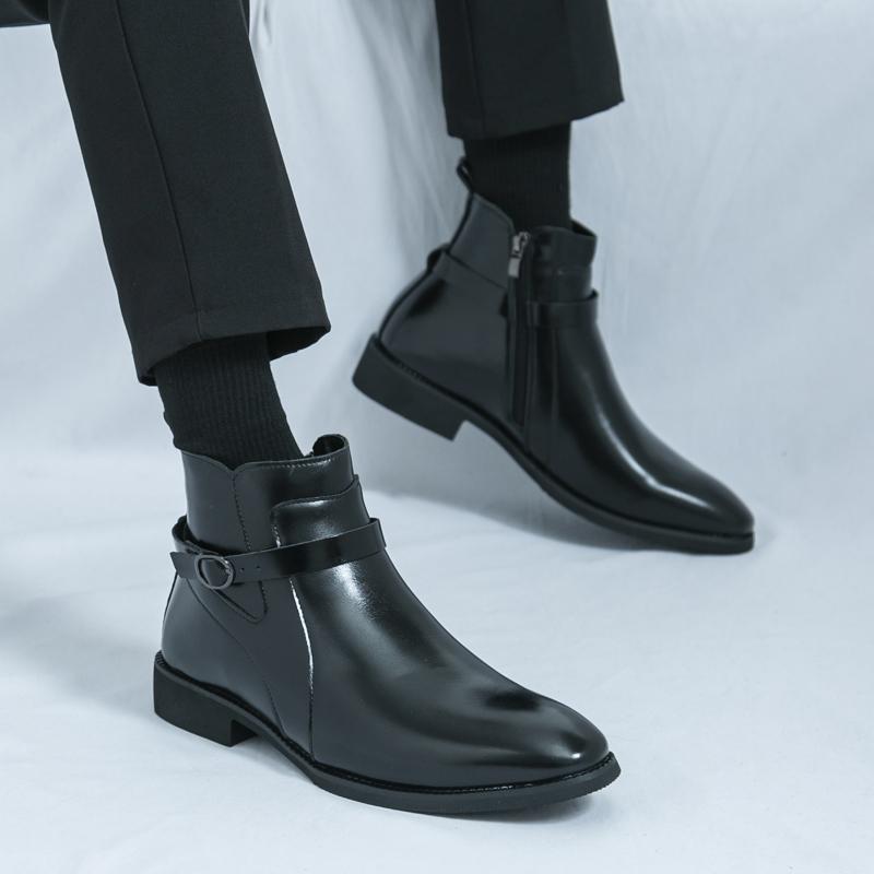 Mode Herr Casual Lågskor Klassiska Chelsea Mode Stövlar Sidodragkedja Herr Bekväma Ankelstövlar Spetsig Tå Herr Motocross Stövlar