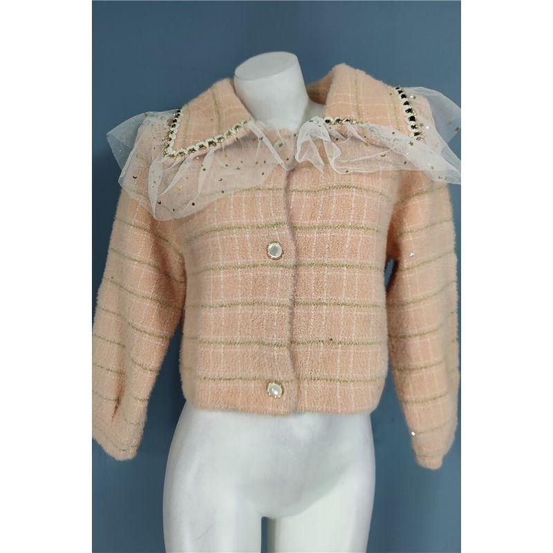 

Экспорт Одинарный Кукольный Воротник Норкоподобная Шерсть Яркая Шелковая Нить Блестки Мода Весна Свободный Легко Сочетаемый Сетка Воротник Поло Топ Женский Light pink One size