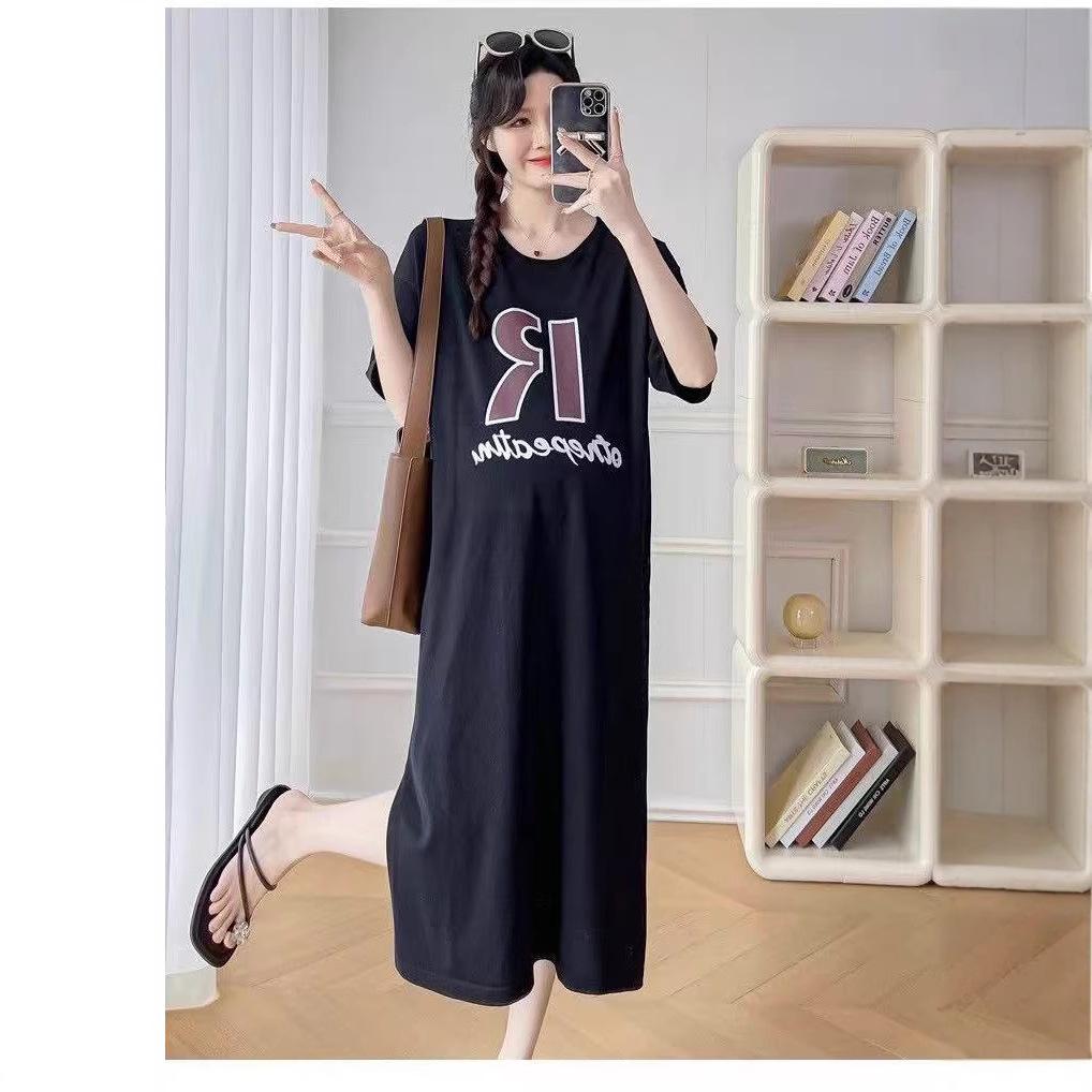 Lazy Wind Short-sleeved T-shirt Dress Women's 2026 New Summer Dress Large Size Medium and Long Knee Skirt Summer Long Dress