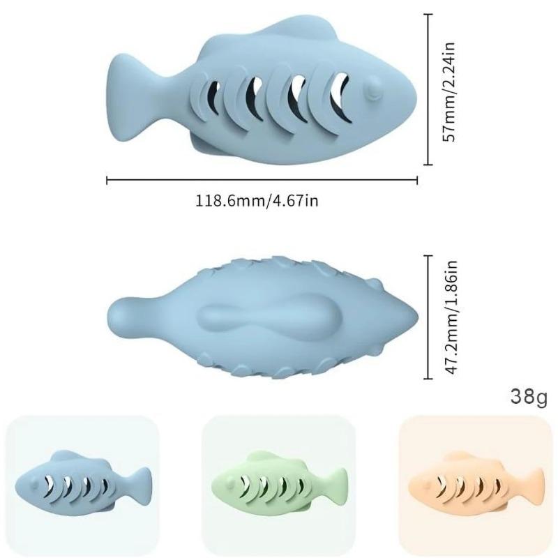 Interactive Cat Toy Food Dispenser for Indoor Cats Blue Treat & Catnip Stuffer Engaging Silicone Fish Chew Toy for Dental Care