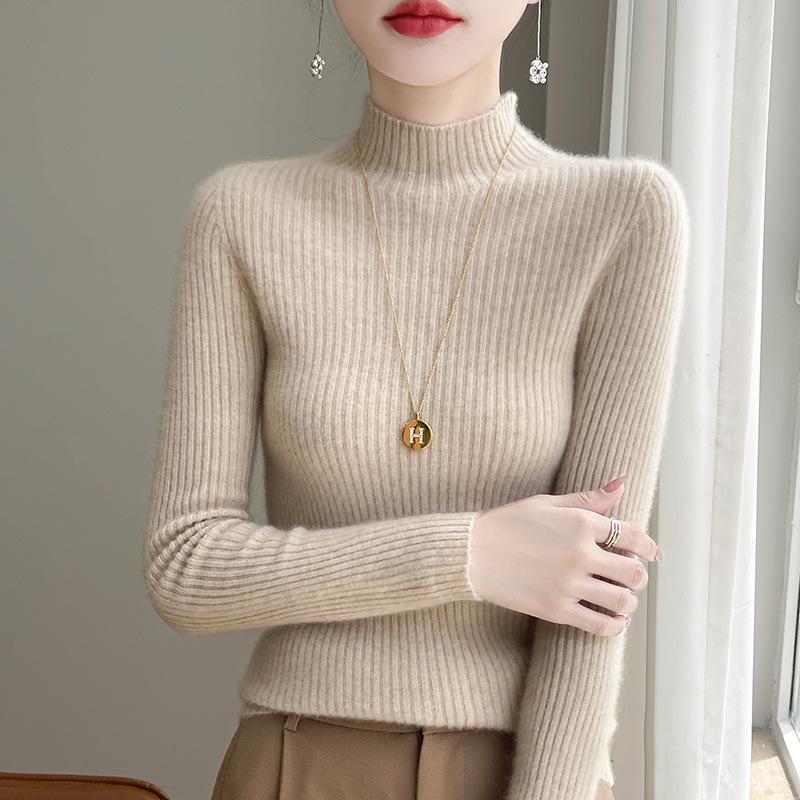 INDFS Women's Fashion Casual Fall Winter Solid Color Print Long Sleeve Half Turtleneck Sweaters