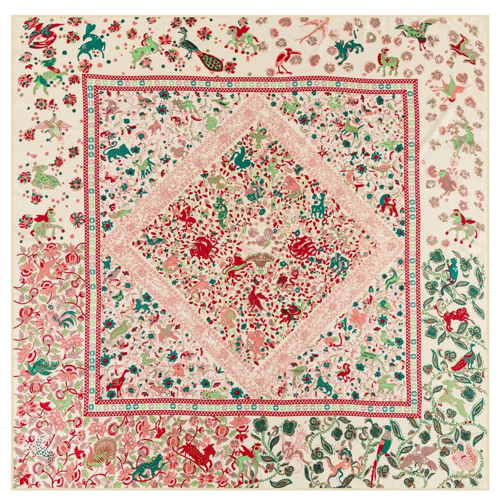 Lenço Mulheres Xales Grandes Estampa Jardim dos Fundos Estolas Lenço Quadrado Lenço de Luxo Hijab Lenços Femininos 130Cm