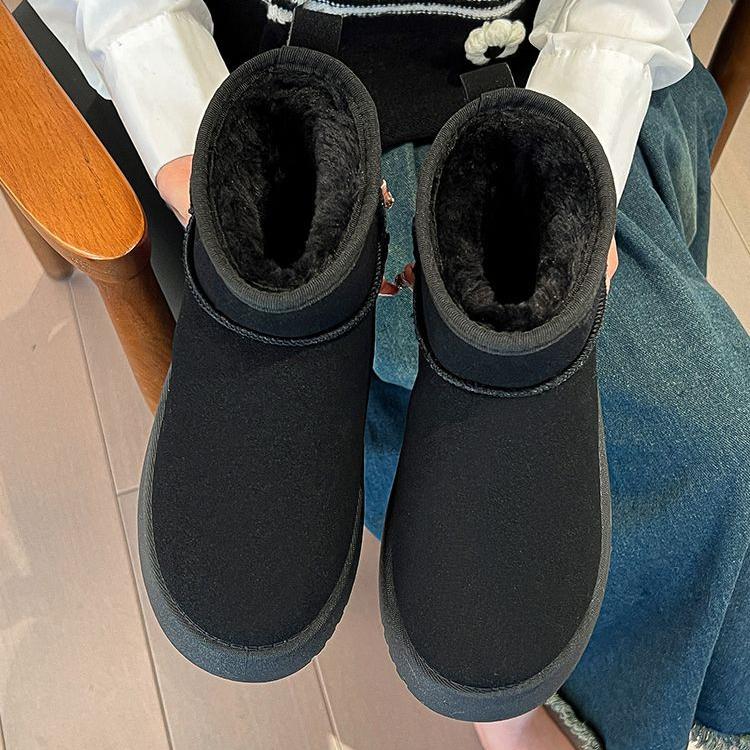 

Женские зимние ботинки с толстой подошвой из бисквитного торта, водонепроницаемые, с короткими внутренними трубками, увеличивающие рост, зимние плюшевые хлопковые ботинки для снега 40 чёрный