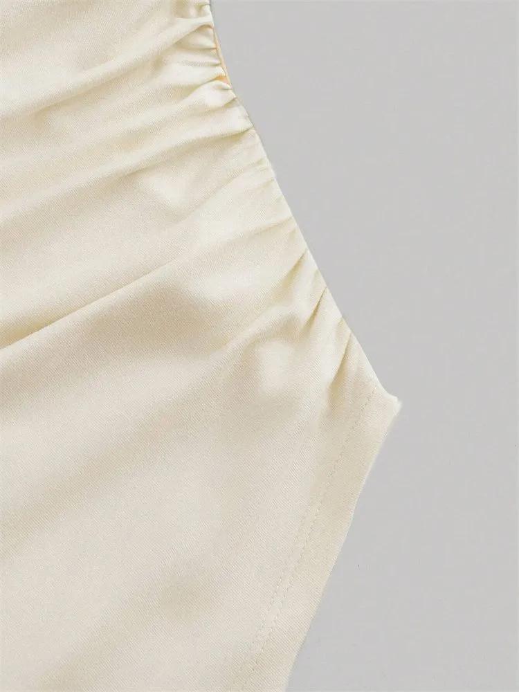 Crop Top Phumee  O-neck Pleated  Flared Sleeves A2314