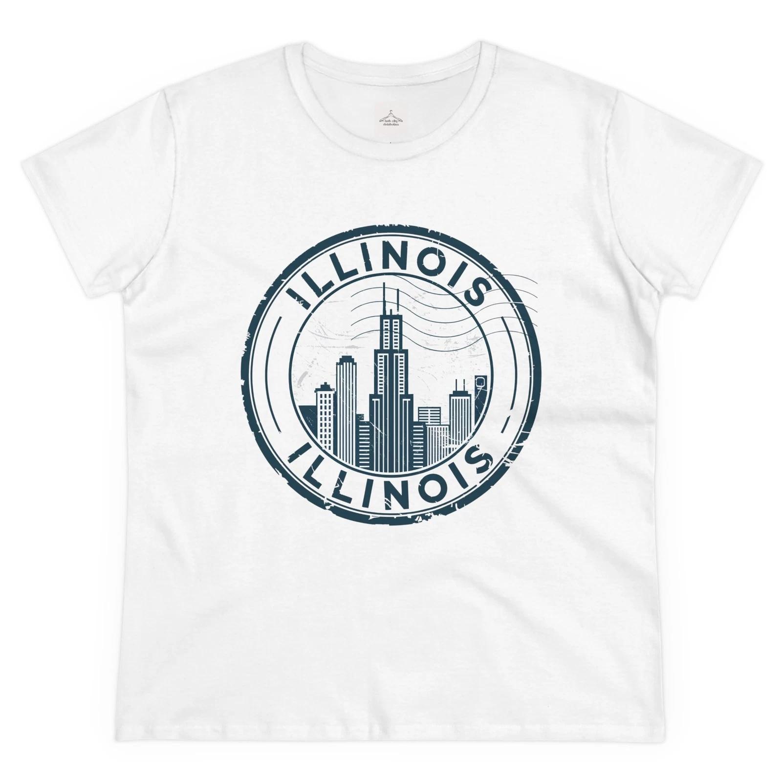 Illinois Skyline Women s Cotton Tee, Chicago Gift, Casual T-Shirt, Travel 2XL