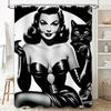 Vintage Retro Style Cat Lady Shower Curtain Classic Black White Print Bathroom Decor Perfect Gift for Women's Day