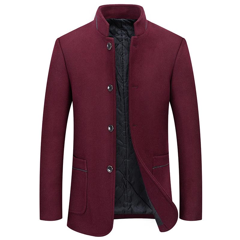Men's Stand Collar Cotton-Padded Wool Coat – Non-Iron, Fashionable Business Outerwear