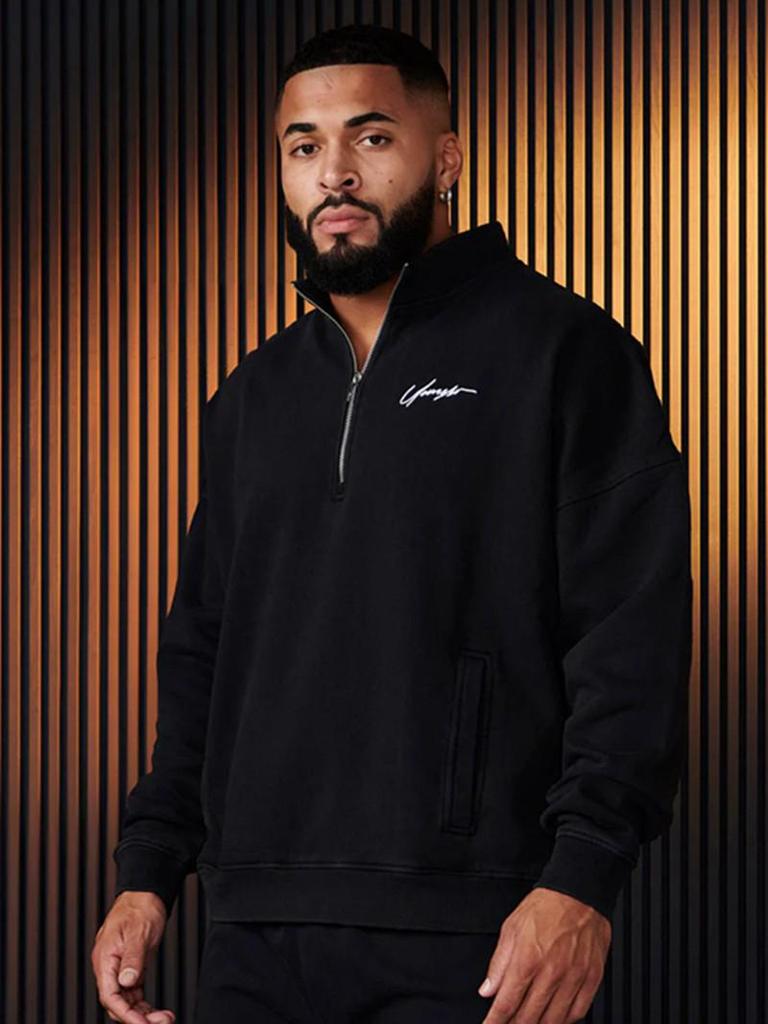 YoungLA Men's Cotton Half-Zip Athletic Sweatshirt - Long Sleeve Running & Fitness Jacket