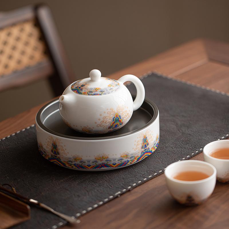 Talg-Jadeporzellan weißes Porzellan Meerwasser Jiangya Xishi Topf Haushalts-Keramik-Teekanne Retro leichter Luxus Einzeltopf Teekanne