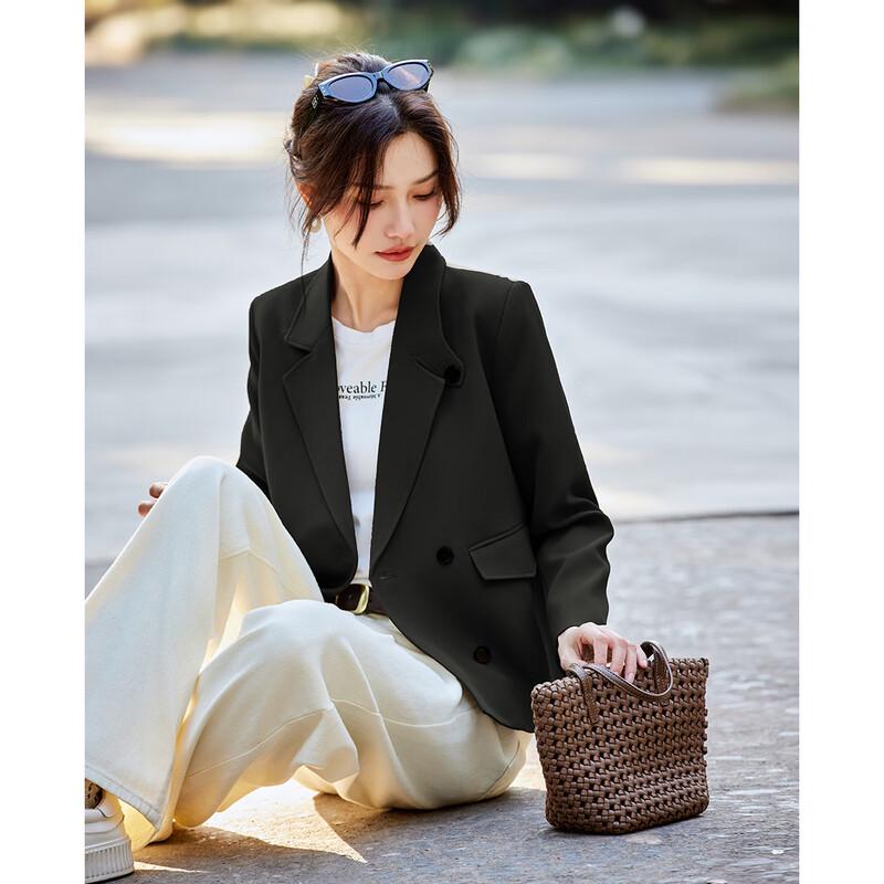 TERRE BLEUE Women's Double-Breasted Commuter Blazer