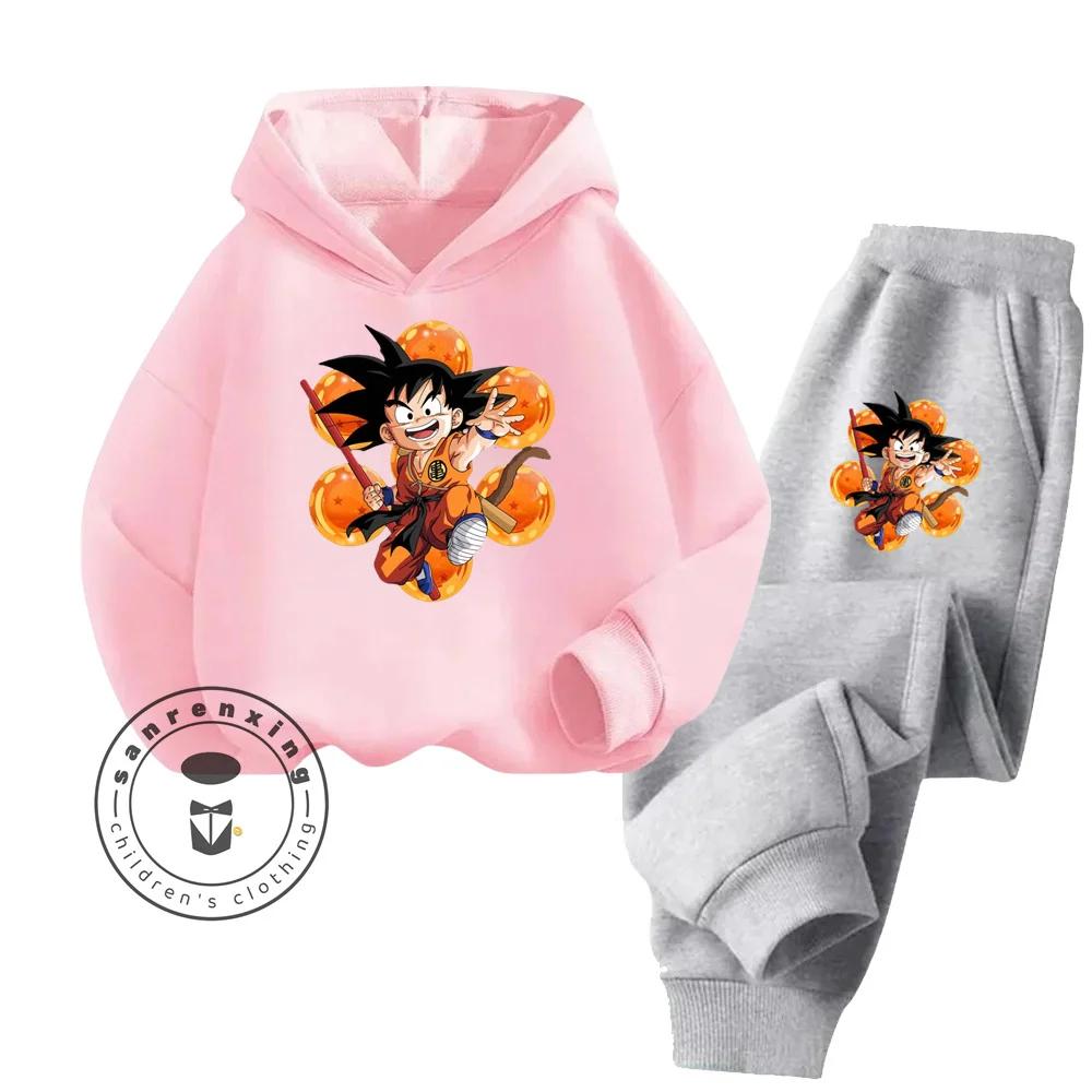 Dragon Ball Cartoon Themed Series Children Boys Girls Rich Elements Design Long Sleeve Hoodie Set Suitable for Fall Winter Wear