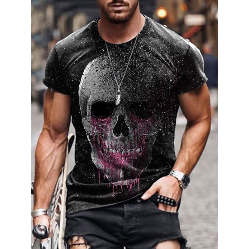 2024 Summer Retro Cross Pattern New Short Sleeved Round Neck Printed Men's T-shirt