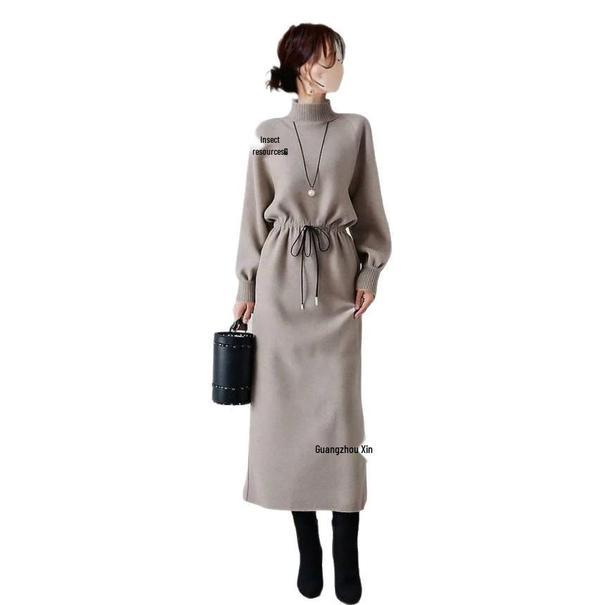 French Retro Drawstring Over-the-Knee Dress - Autumn Winter 2025 Collection