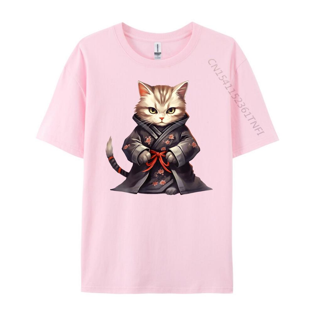 Cute Samurai Cat Japan Warrior Bushido Anime Mens Clothing 2025 T Shirt Men Tee Shirt Clothes Oversized T Shirt