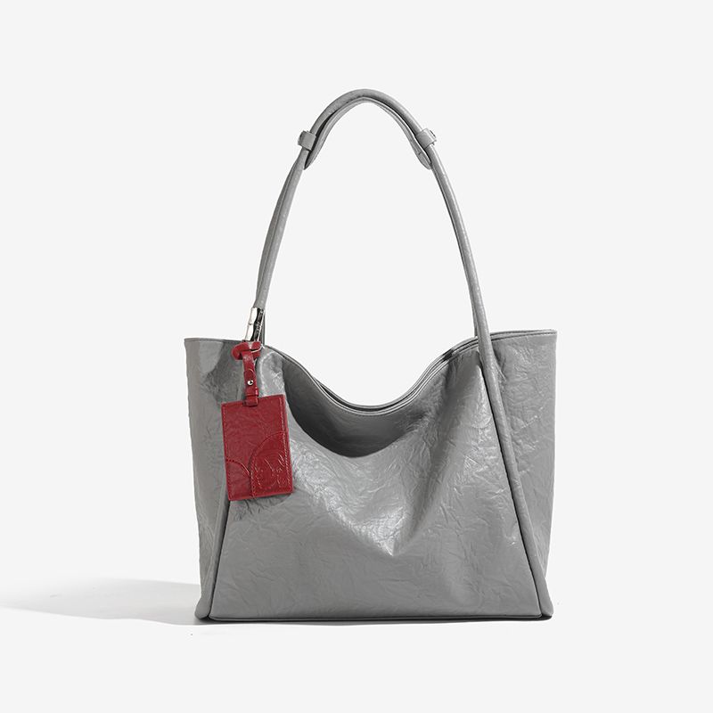 

Special-Interest Design Genuine Leather Black Large Capacity Totes Female 2025 New Arrival Spring Commuter Shoulder Bag Underarm Bag Polar Gray