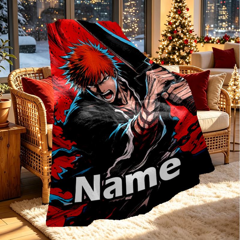 Custom Name Personalized BLEACH Print Blanket, Home Decor, Bedroom, Sofa, Camping, Couch, Gifts for Birthday ChristmasEnthusiasts
