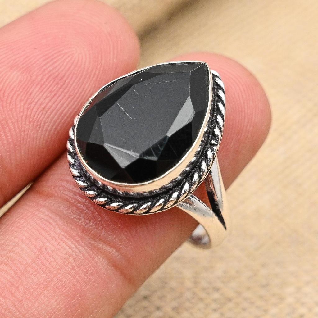 Amazing Black Spinel Gemstone Handmade 925 Sterling Silver Ring Jewelry