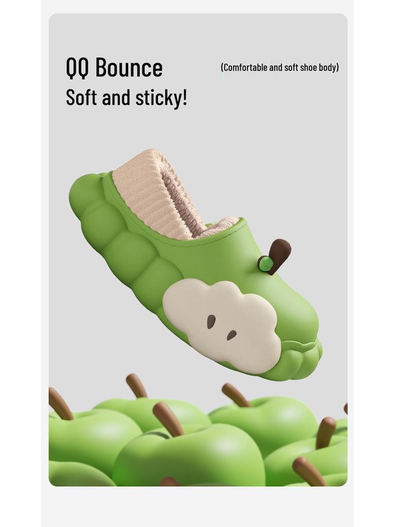 Women's Winter Cartoon Apple Cotton Slippers: Indoor Plush, Warm, Waterproof, Non-Slip Shoes