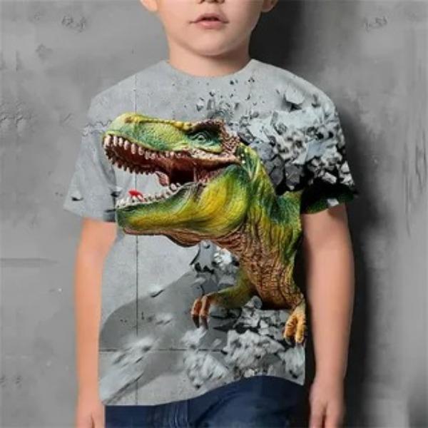 Summer Boys' Children's Fashionable Loose Comfortable T-shirt Domineering Dinosaur Animal Print Breathable T-shirt